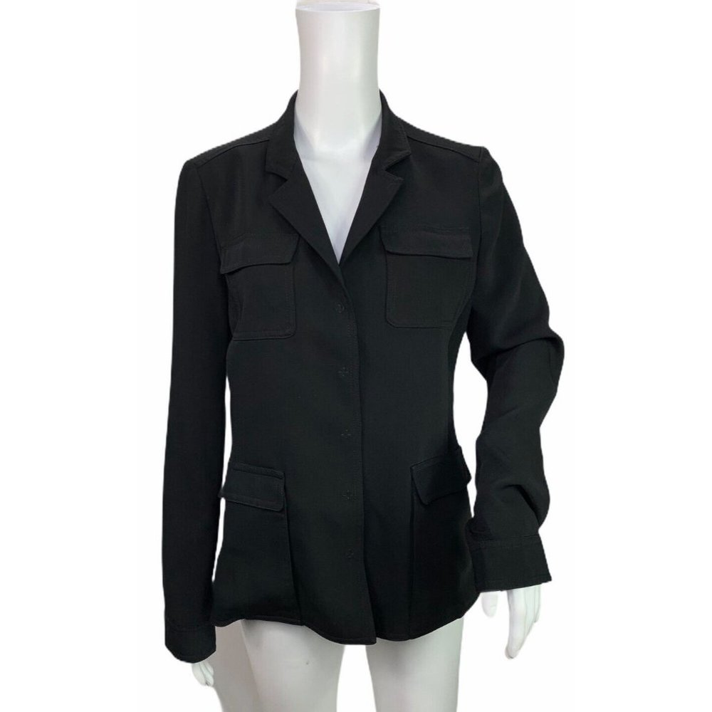 Tahari Black Utility Blazer Jacket Mixed Garbadine Knit Size 6